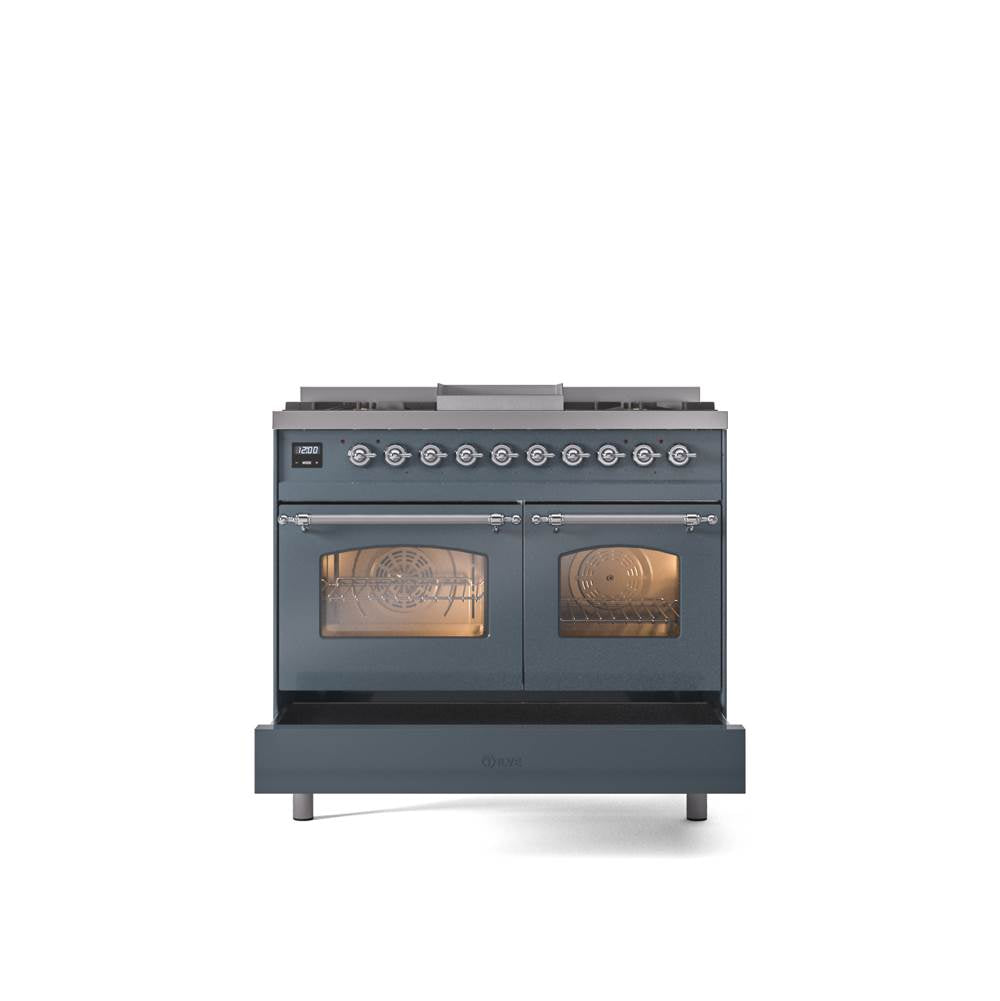 40'' Nostalgie II Series Freestanding Dual Fuel Range - Double Oven - Blue Grey - Bronze trim - Griddle - Natural Gas