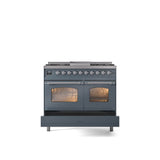 40'' Nostalgie II Series Freestanding Dual Fuel Range - Double Oven - Blue Grey - Bronze trim - Griddle - Natural Gas