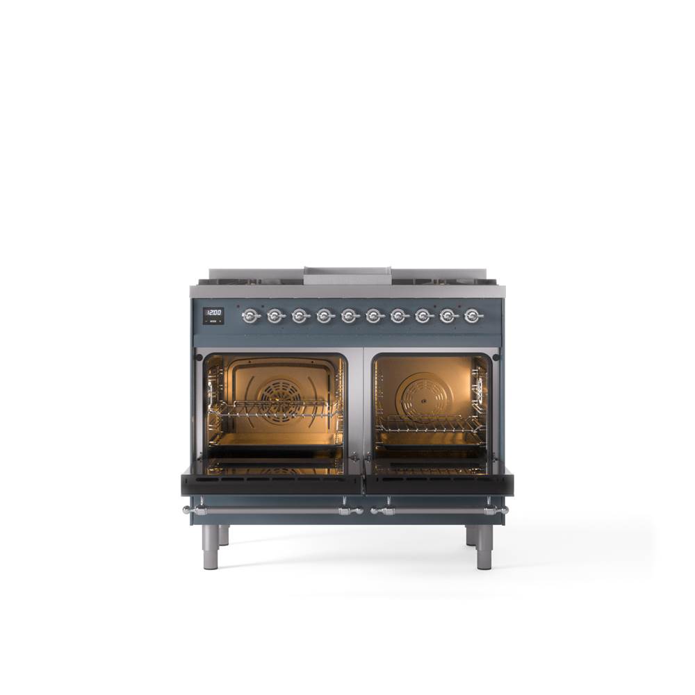 40'' Nostalgie II Series Freestanding Dual Fuel Range - Double Oven - Blue Grey - Bronze trim - Griddle - Natural Gas