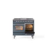 40'' Nostalgie II Series Freestanding Dual Fuel Range - Double Oven - Blue Grey - Bronze trim - Griddle - Natural Gas