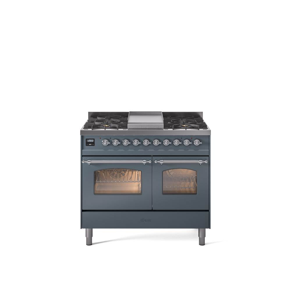 40'' Nostalgie II Series Freestanding Dual Fuel Range - Double Oven - Blue Grey - Bronze trim - Griddle - Natural Gas