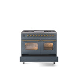 40'' Nostalgie II Series Freestanding Dual Fuel Range - Double Oven - Blue Grey - Bronze trim - Griddle - Natural Gas