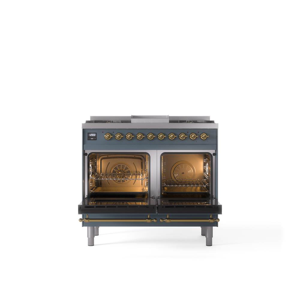 40'' Nostalgie II Series Freestanding Dual Fuel Range - Double Oven - Blue Grey - Bronze trim - Griddle - Natural Gas