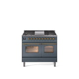 40'' Nostalgie II Series Freestanding Dual Fuel Range - Double Oven - Blue Grey - Bronze trim - Griddle - Natural Gas