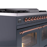 40'' Nostalgie II Series Freestanding Dual Fuel Range - Double Oven - Blue Grey - Bronze trim - Griddle - Natural Gas