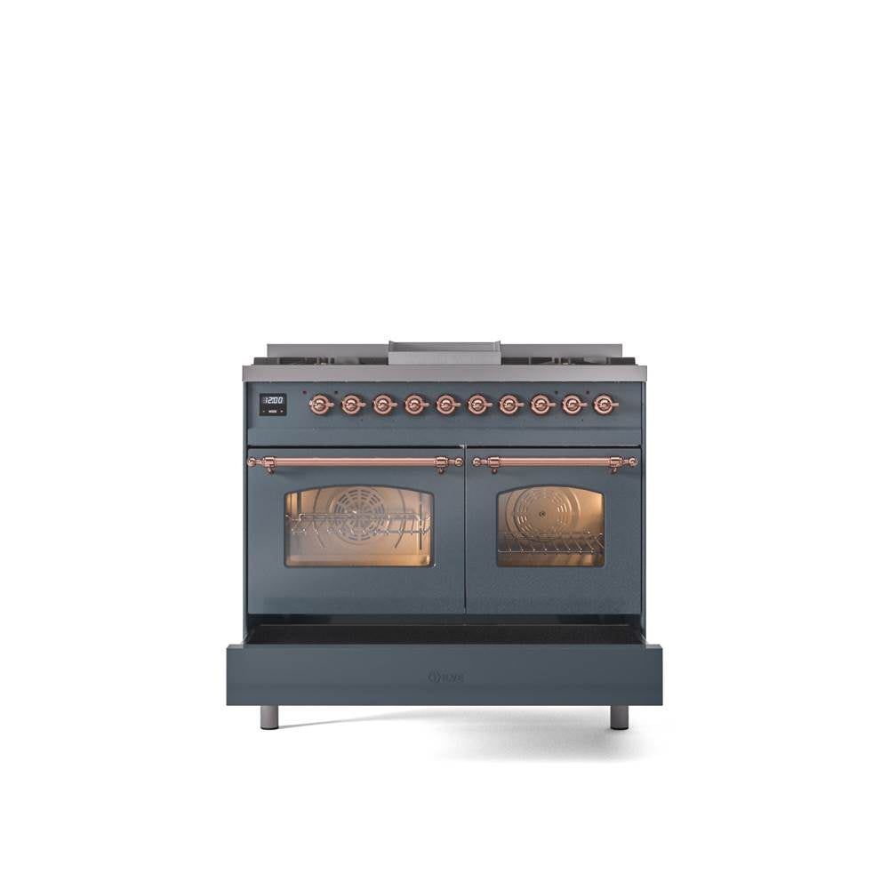 40'' Nostalgie II Series Freestanding Dual Fuel Range - Double Oven - Blue Grey - Bronze trim - Griddle - Natural Gas