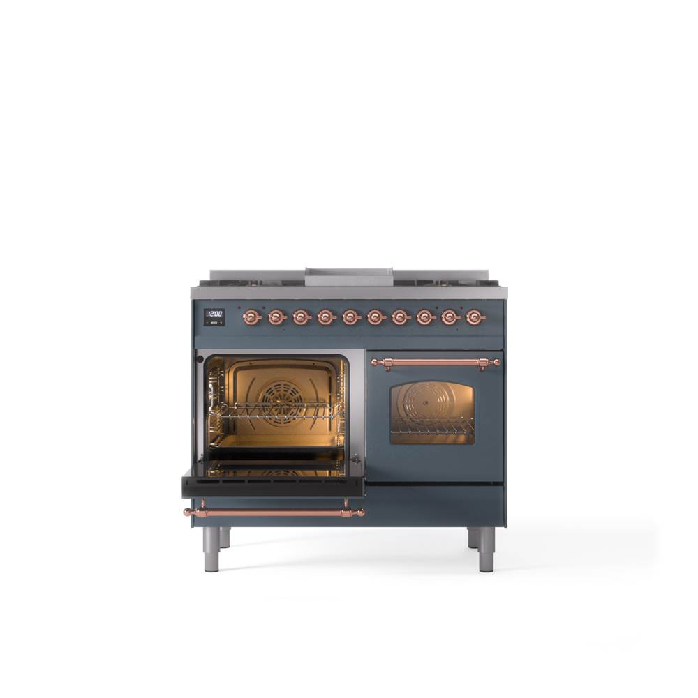 40'' Nostalgie II Series Freestanding Dual Fuel Range - Double Oven - Blue Grey - Bronze trim - Griddle - Natural Gas