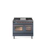 40'' Nostalgie II Series Freestanding Dual Fuel Range - Double Oven - Blue Grey - Bronze trim - Griddle - Natural Gas