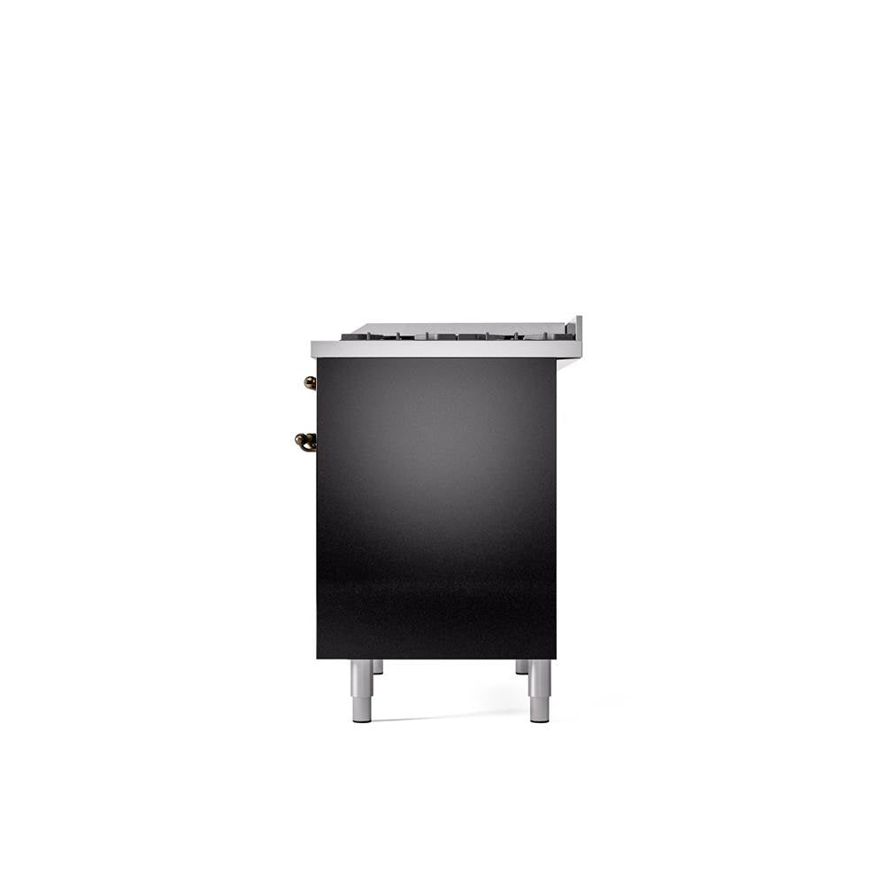 40'' Nostalgie II Series Freestanding Dual Fuel Range - Double Oven - Glossy Black - Bronze trim - Griddle - Natural Gas