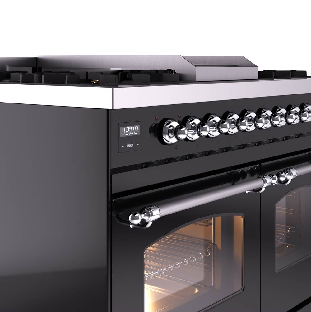 40'' Nostalgie II Series Freestanding Dual Fuel Range - Double Oven - Glossy Black - Bronze trim - Griddle - Natural Gas