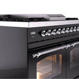 40'' Nostalgie II Series Freestanding Dual Fuel Range - Double Oven - Glossy Black - Bronze trim - Griddle - Natural Gas