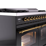 40'' Nostalgie II Series Freestanding Dual Fuel Range - Double Oven - Glossy Black - Bronze trim - Griddle - Natural Gas