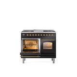 40'' Nostalgie II Series Freestanding Dual Fuel Range - Double Oven - Glossy Black - Bronze trim - Griddle - Natural Gas