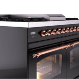 40'' Nostalgie II Series Freestanding Dual Fuel Range - Double Oven - Glossy Black - Bronze trim - Griddle - Natural Gas