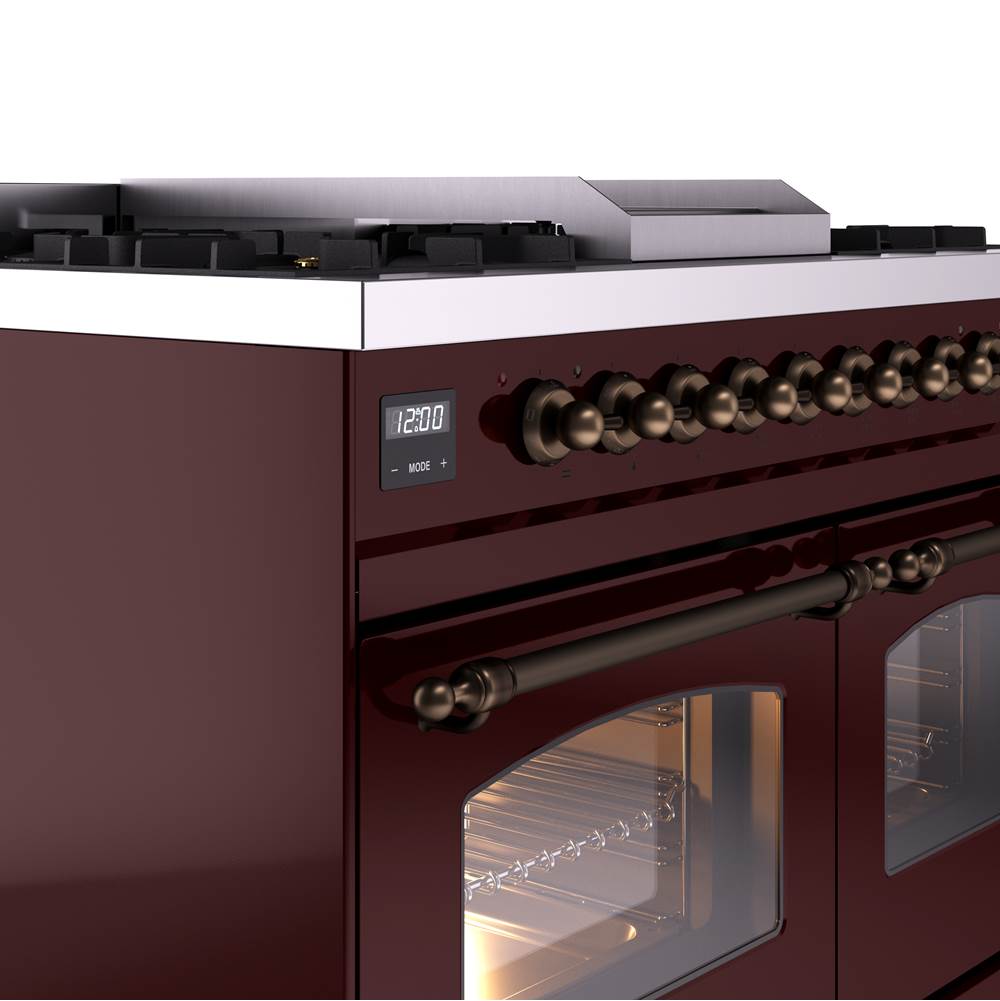 40'' Nostalgie II Series Freestanding Dual Fuel Range - Double Oven - Burgundy - Bronze trim - Griddle - Natural Gas