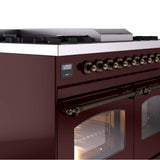 40'' Nostalgie II Series Freestanding Dual Fuel Range - Double Oven - Burgundy - Bronze trim - Griddle - Natural Gas