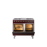 40'' Nostalgie II Series Freestanding Dual Fuel Range - Double Oven - Burgundy - Bronze trim - Griddle - Natural Gas