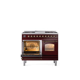 40'' Nostalgie II Series Freestanding Dual Fuel Range - Double Oven - Burgundy - Bronze trim - Griddle - Natural Gas