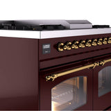 40'' Nostalgie II Series Freestanding Dual Fuel Range - Double Oven - Burgundy - Bronze trim - Griddle - Natural Gas