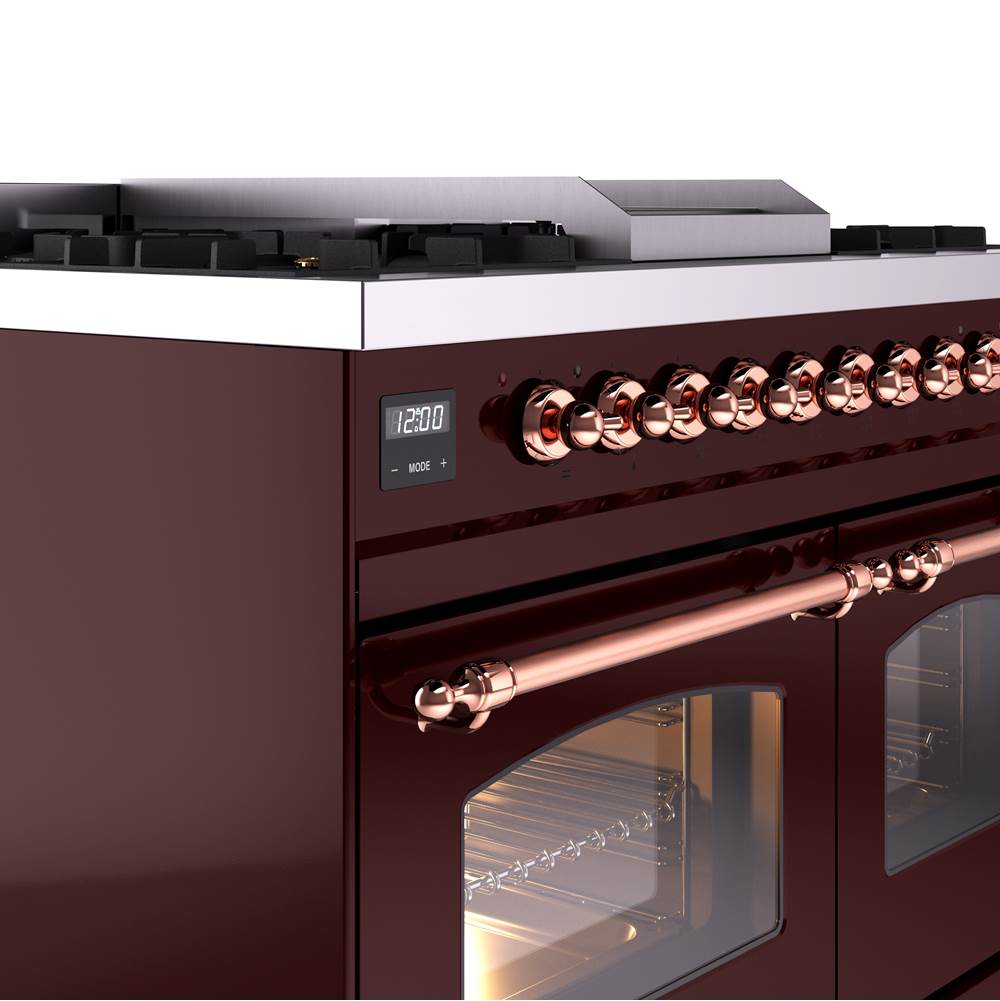 40'' Nostalgie II Series Freestanding Dual Fuel Range - Double Oven - Burgundy - Copper trim - Griddle - Natural Gas