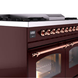 40'' Nostalgie II Series Freestanding Dual Fuel Range - Double Oven - Burgundy - Copper trim - Griddle - Natural Gas