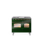 ILVE - 40'' Nostalgie II Series Freestanding Dual Fuel Range - Double Oven - Emerald Green - Bronze trim - Griddle - Natural Gas - Bronze