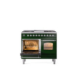 40'' Nostalgie II Series Freestanding Dual Fuel Range - Double Oven - Emerald Green - Bronze trim - Griddle - Natural Gas
