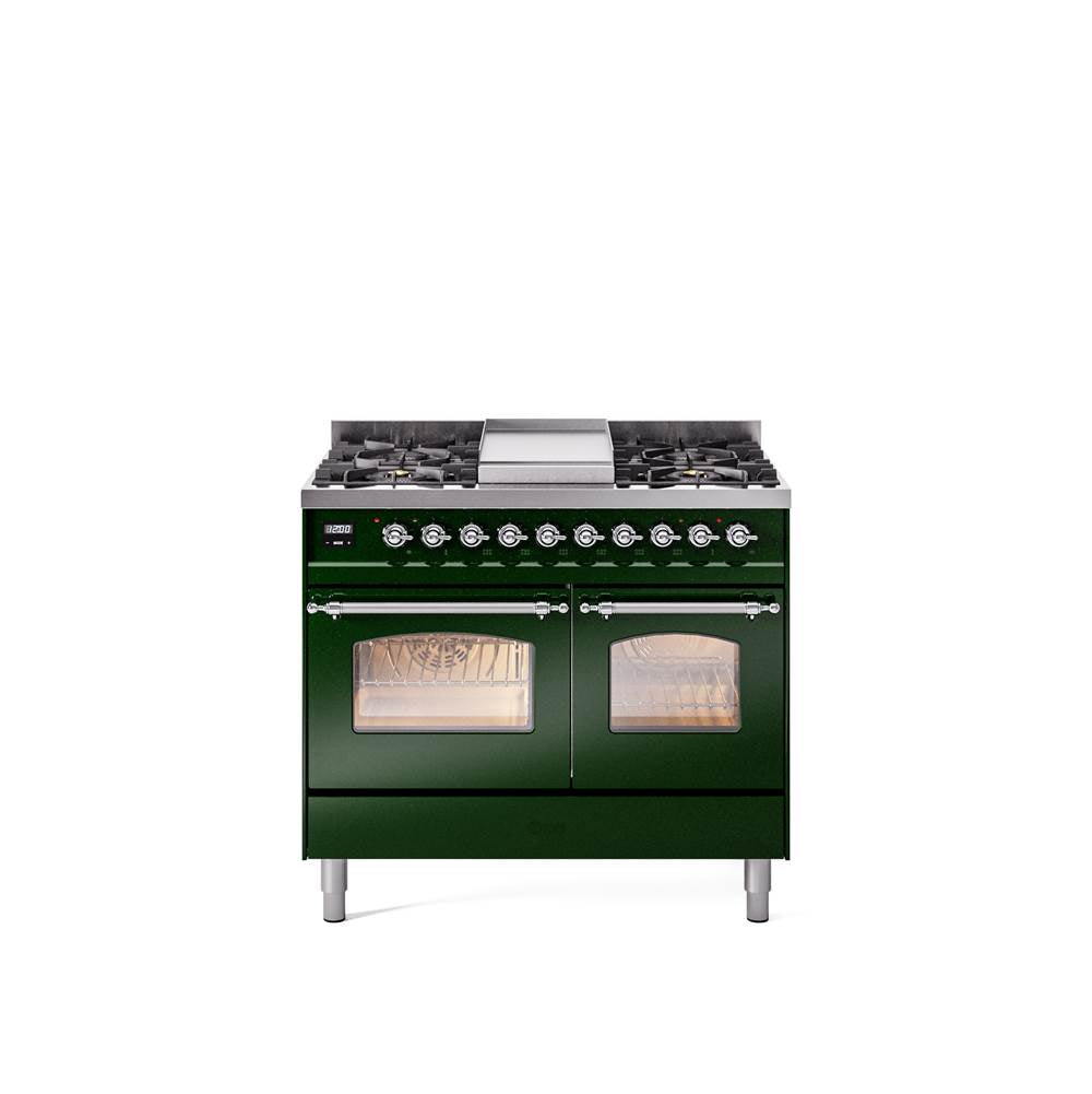 40'' Nostalgie II Series Freestanding Dual Fuel Range - Double Oven - Emerald Green - Bronze trim - Griddle - Natural Gas