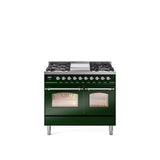 40'' Nostalgie II Series Freestanding Dual Fuel Range - Double Oven - Emerald Green - Bronze trim - Griddle - Natural Gas
