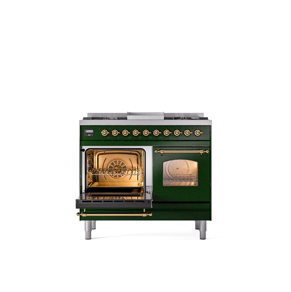 40'' Nostalgie II Series Freestanding Dual Fuel Range - Double Oven - Emerald Green - Bronze trim - Griddle - Natural Gas
