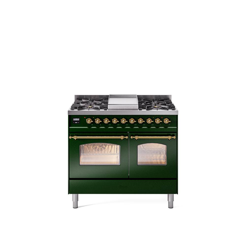 40'' Nostalgie II Series Freestanding Dual Fuel Range - Double Oven - Emerald Green - Bronze trim - Griddle - Natural Gas