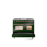 40'' Nostalgie II Series Freestanding Dual Fuel Range - Double Oven - Emerald Green - Bronze trim - Griddle - Natural Gas