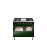 40'' Nostalgie II Series Freestanding Dual Fuel Range - Double Oven - Emerald Green - Bronze trim - Griddle - Natural Gas