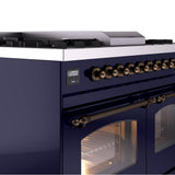 40'' Nostalgie II Series Freestanding Dual Fuel Range - Double Oven - Midnight Blue - Bronze trim - Griddle - Natural Gas