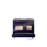 40'' Nostalgie II Series Freestanding Dual Fuel Range - Double Oven - Midnight Blue - Bronze trim - Griddle - Natural Gas