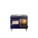 40'' Nostalgie II Series Freestanding Dual Fuel Range - Double Oven - Midnight Blue - Bronze trim - Griddle - Natural Gas