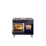 40'' Nostalgie II Series Freestanding Dual Fuel Range - Double Oven - Midnight Blue - Bronze trim - Griddle - Natural Gas