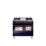 40'' Nostalgie II Series Freestanding Dual Fuel Range - Double Oven - Midnight Blue - Bronze trim - Griddle - Natural Gas