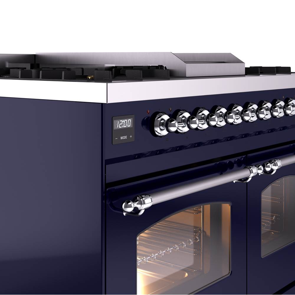40'' Nostalgie II Series Freestanding Dual Fuel Range - Double Oven - Midnight Blue - Bronze trim - Griddle - Natural Gas