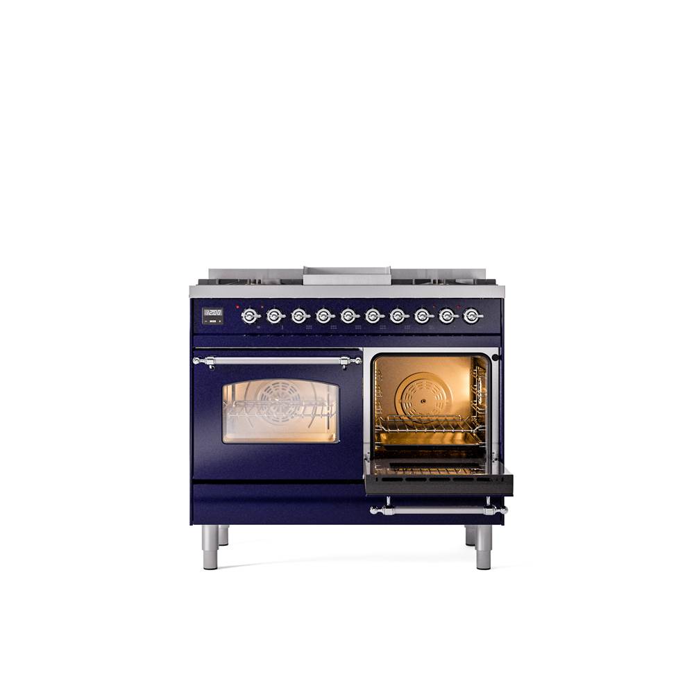 40'' Nostalgie II Series Freestanding Dual Fuel Range - Double Oven - Midnight Blue - Bronze trim - Griddle - Natural Gas