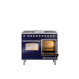 40'' Nostalgie II Series Freestanding Dual Fuel Range - Double Oven - Midnight Blue - Bronze trim - Griddle - Natural Gas