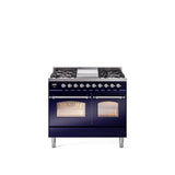 40'' Nostalgie II Series Freestanding Dual Fuel Range - Double Oven - Midnight Blue - Bronze trim - Griddle - Natural Gas
