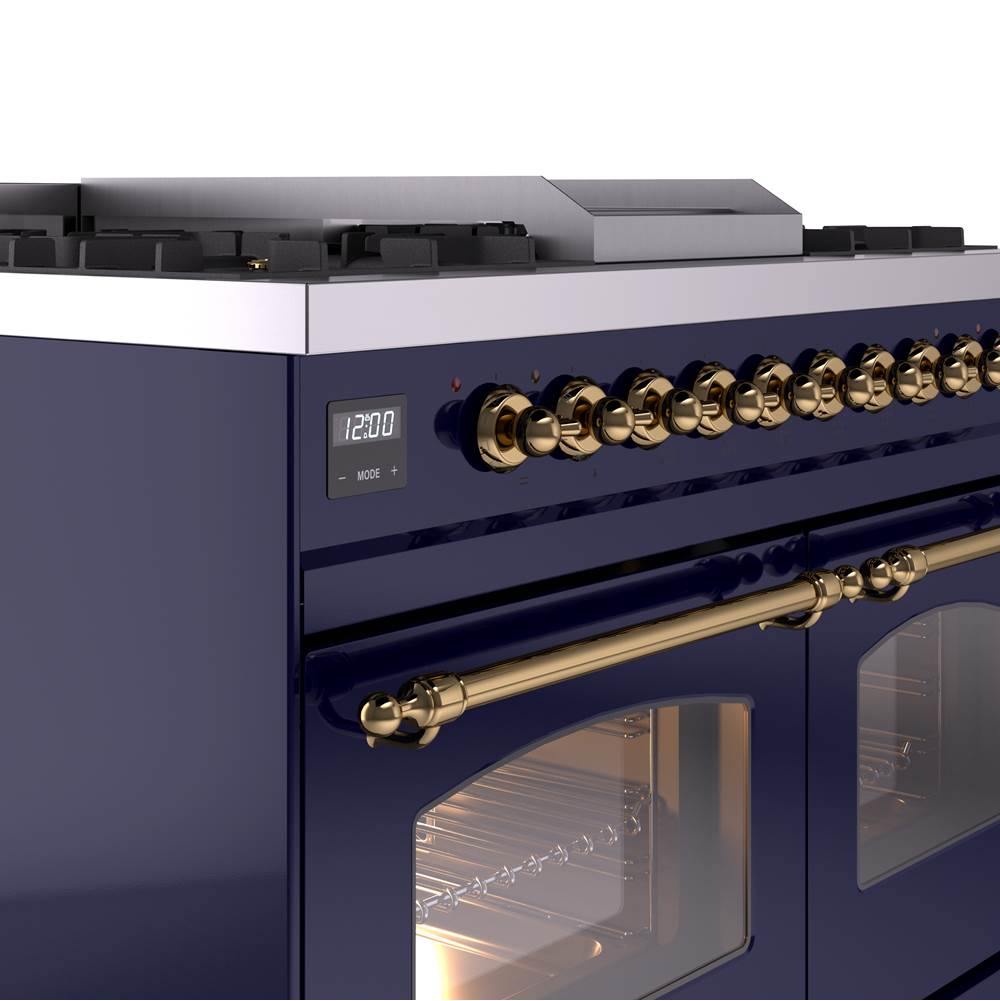 40'' Nostalgie II Series Freestanding Dual Fuel Range - Double Oven - Midnight Blue - Bronze trim - Griddle - Natural Gas
