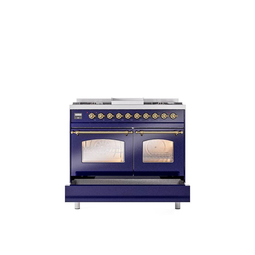 40'' Nostalgie II Series Freestanding Dual Fuel Range - Double Oven - Midnight Blue - Bronze trim - Griddle - Natural Gas