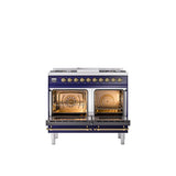 40'' Nostalgie II Series Freestanding Dual Fuel Range - Double Oven - Midnight Blue - Bronze trim - Griddle - Natural Gas