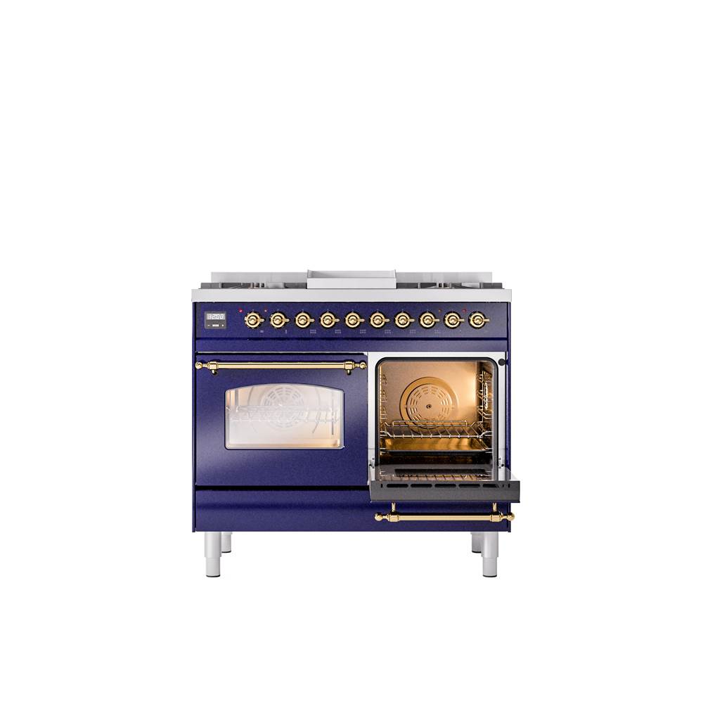 40'' Nostalgie II Series Freestanding Dual Fuel Range - Double Oven - Midnight Blue - Bronze trim - Griddle - Natural Gas