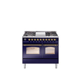 40'' Nostalgie II Series Freestanding Dual Fuel Range - Double Oven - Midnight Blue - Bronze trim - Griddle - Natural Gas