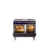 40'' Nostalgie II Series Freestanding Dual Fuel Range - Double Oven - Midnight Blue - Bronze trim - Griddle - Natural Gas