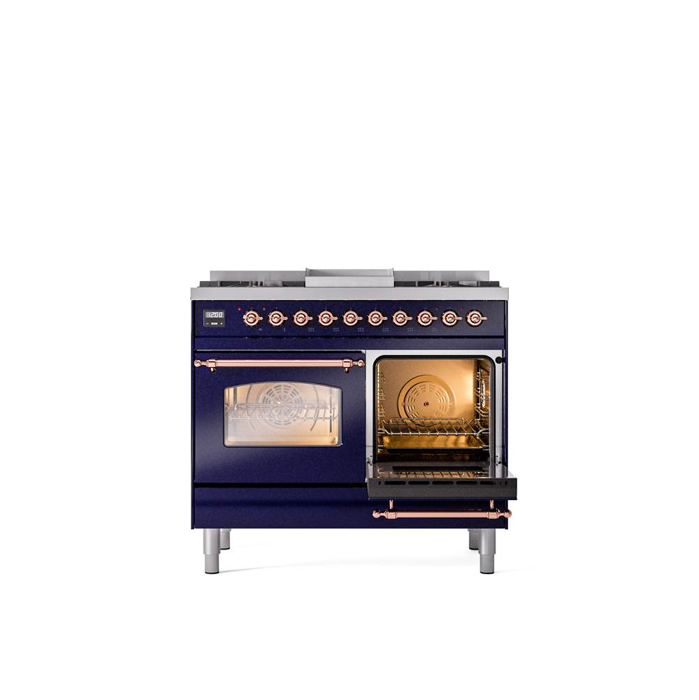40'' Nostalgie II Series Freestanding Dual Fuel Range - Double Oven - Midnight Blue - Bronze trim - Griddle - Natural Gas