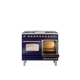 40'' Nostalgie II Series Freestanding Dual Fuel Range - Double Oven - Midnight Blue - Bronze trim - Griddle - Natural Gas